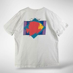 Vintage Crazy Shirts Hawaii Maui Tropical Fish Graphic T-Shirt White XL USA Made